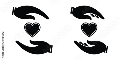 Hands holding heart icon, representing care, charity, and love sign symbol. Vector illustration. EPS 10