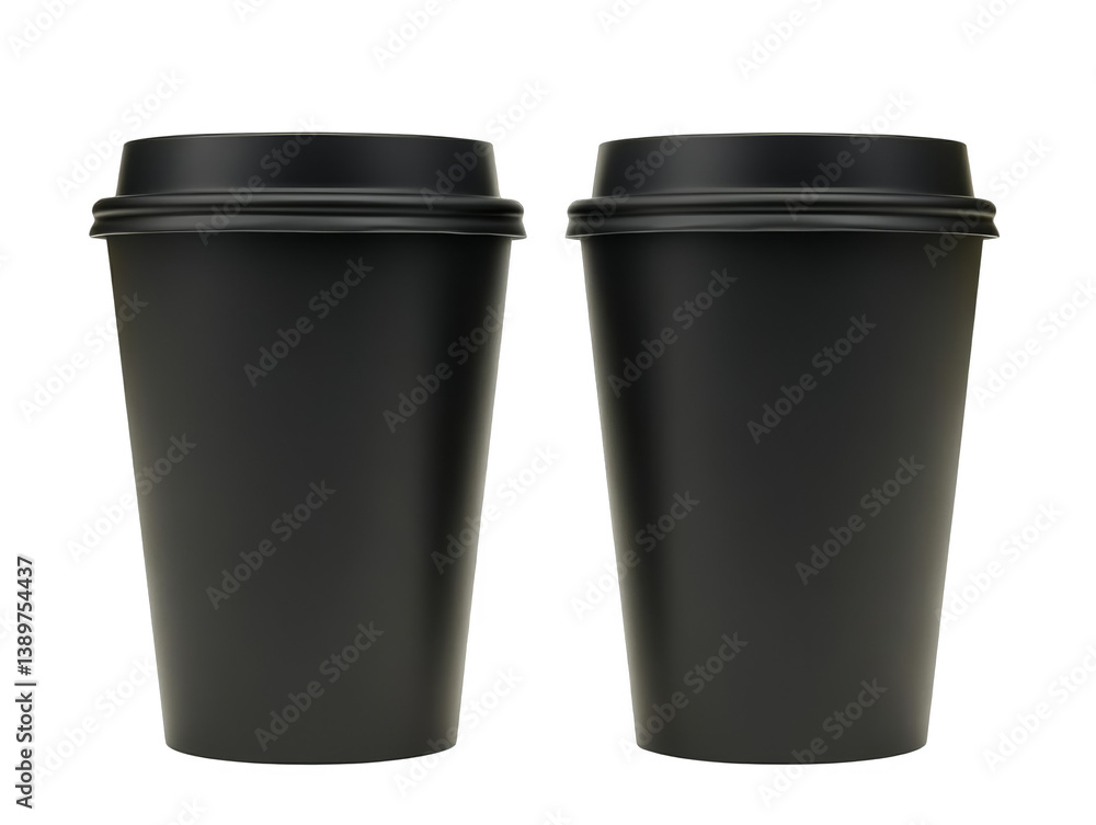 Isolated Two Black Coffee Cups On Transparent Background Mockup Illustration Isolated Two Black Coffee Cups On Transparent Background Mockup Illustration