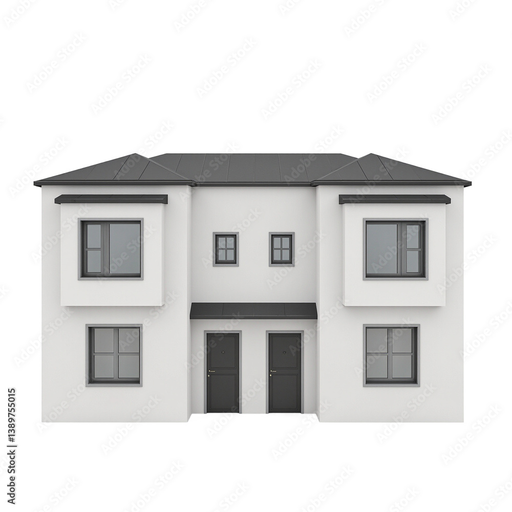 Futuristic duplex house design with mirrored halves sleek flat roofs and clean facade lines Ideal for architecture concepts Futuristic duplex house design with mirrored halves sleek flat roofs and clean facade lines Ideal for architecture concepts