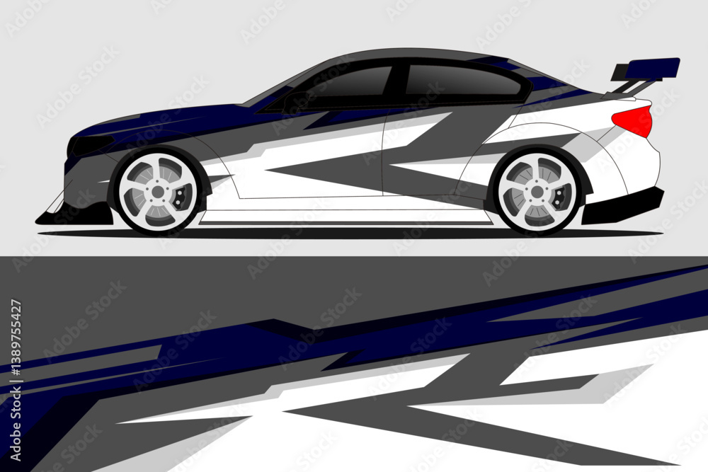 Sleek racing car design showcasing dynamic graphics and a modern aesthetic against a minimalist backdrop Sleek racing car design showcasing dynamic graphics and a modern aesthetic against a minimalist backdrop