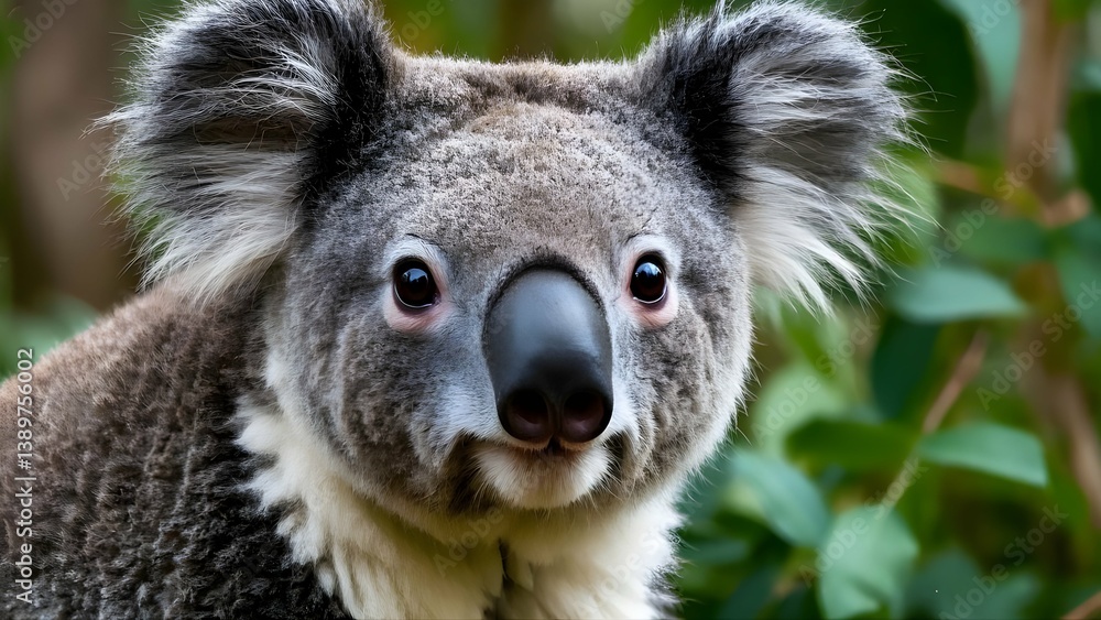 Obraz premium The koala’s soft face and wide eyes fill the frame