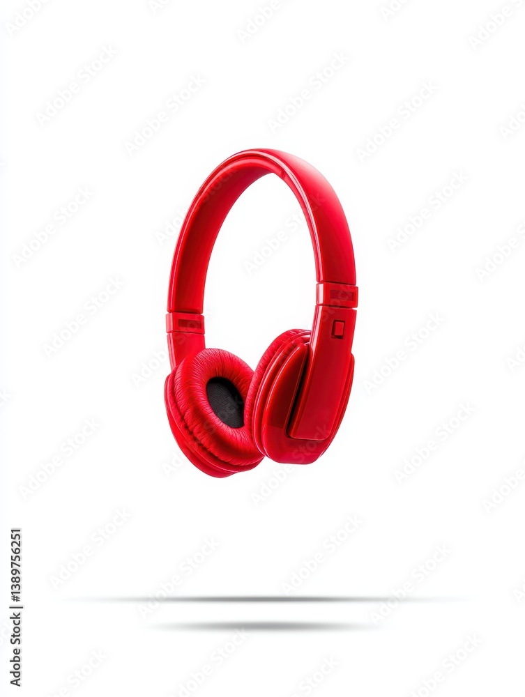 A pair of striking red wireless headphones is displayed in mid-air against a clean white backdrop, highlighting their contemporary design and vibrant color A pair of striking red wireless headphones is displayed in mid-air against a clean white backdrop, highlighting their contemporary design and vibrant color