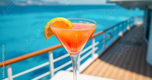 AI-generated images of a cocktail drink on a cruise ship deck, adventure, relaxation, and cherished memories await tourists