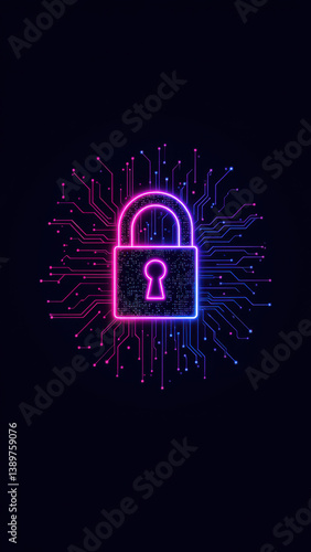 Wallpaper Mural Cybersecurity symbol with a key lock encircled by network nodes. Torontodigital.ca