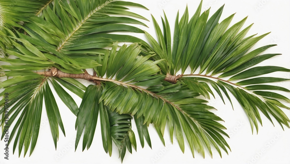 A Palm Tree Branch with Green Leaves, Representing Tropical Vibes A Palm Tree Branch with Green Leaves, Representing Tropical Vibes