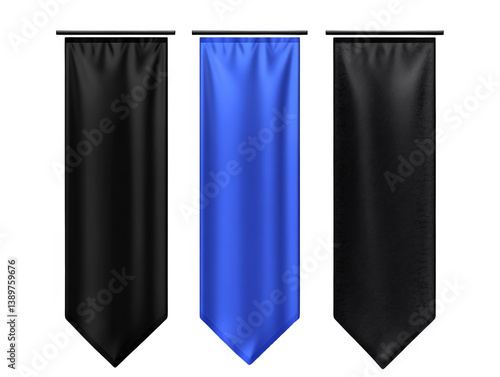Realistic Isolated Banners Three Colors Black Blue With Transparent Background