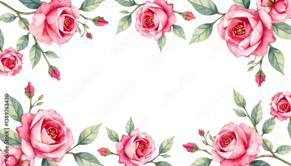 Naklejka premium Delicate watercolor roses & leaves, repeating pattern, botanical, graphics, flower pattern