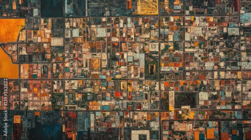 Fototapeta premium Urban landscape mosaic. Aerial view of city blocks