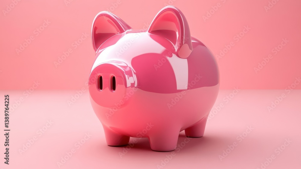 Glossy Pink Piggy Bank in 3D Style Glossy Pink Piggy Bank in 3D Style