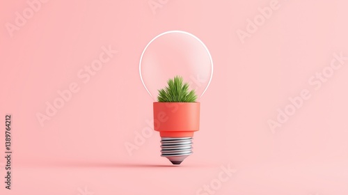 Obraz na płótnie Lightbulb shaped planter with green plant against pink background captures modern decor trend. w salonie