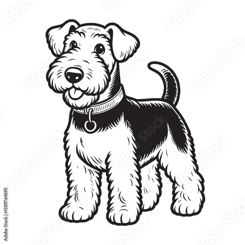 outline style cute Airedale Terrier on standing pose isolated on white background
