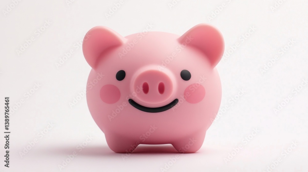 Cute Pink Piggy Bank with Happy Expression Cute Pink Piggy Bank with Happy Expression