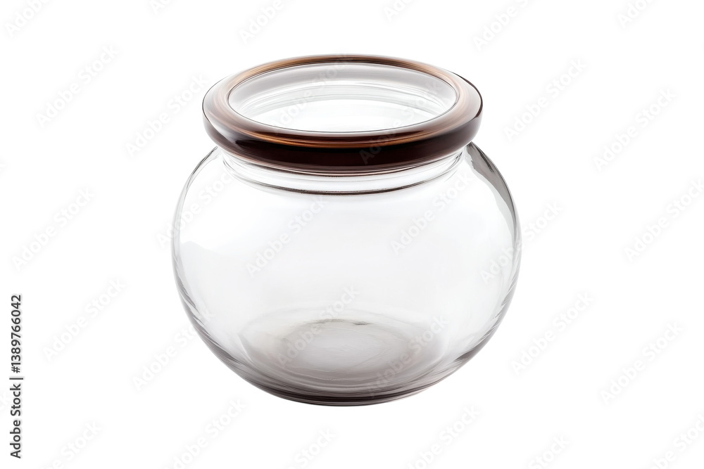 Empty glass jar with brown rim perfect for preserving homemade goods or storing small items A simple Empty glass jar with brown rim perfect for preserving homemade goods or storing small items A simple
