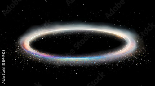 Iridescent dust motes suspended within the emptiness of a boundless cosmos, cosmic halo, ethereal clouds, cosmic iridescence. Boundless Emptiness. Illustration
