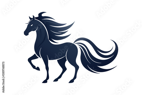 Black silhouette of a running horse with a flowing mane and tail in a vector illustration style.