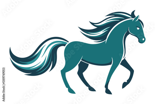 Black silhouette of a running horse with a flowing mane and tail in a vector illustration style.