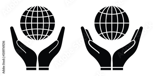 Globe on hand icon vector illustration