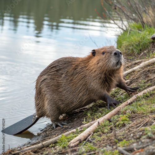 Beaver by the Water: Wildlife Photo