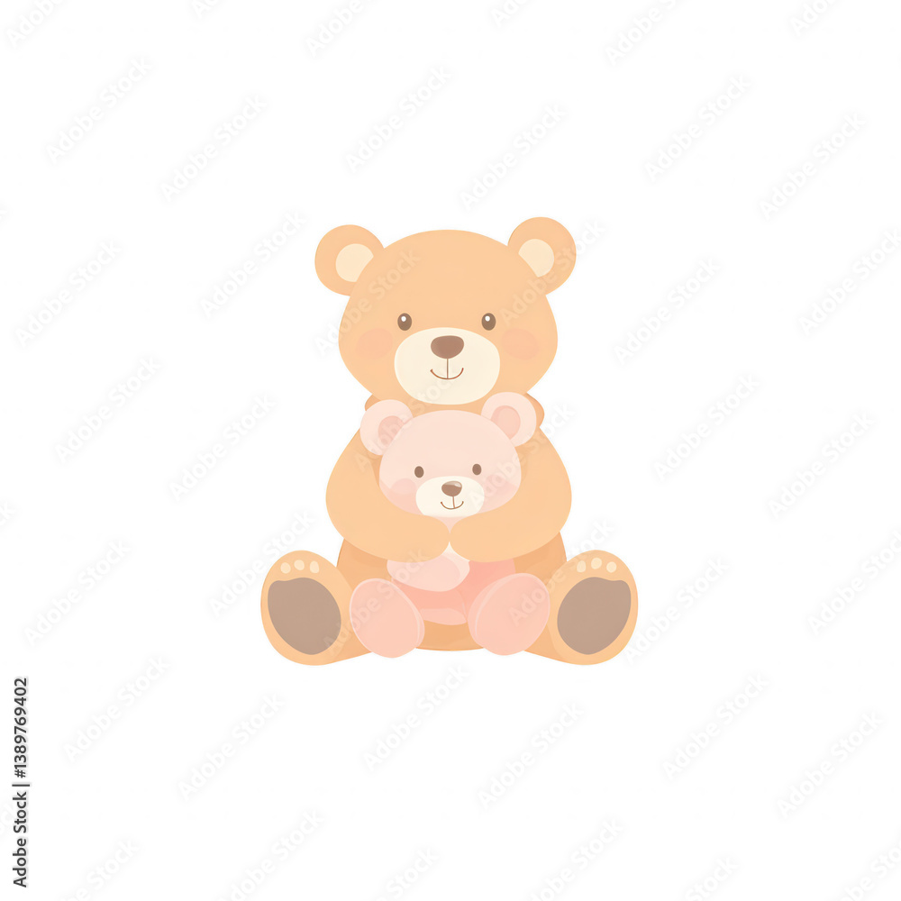 Cute illustration of a mother bear holding her baby bear, with a friendly expression, perfect for children's themes or cozy decor, set against a white isolated background. Cute illustration of a mother bear holding her baby bear, with a friendly expression, perfect for children's themes or cozy decor, set against a white isolated background.