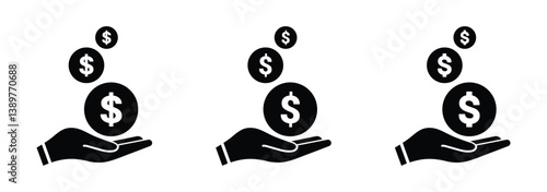 Dollar coin on open hand icon vector illustration