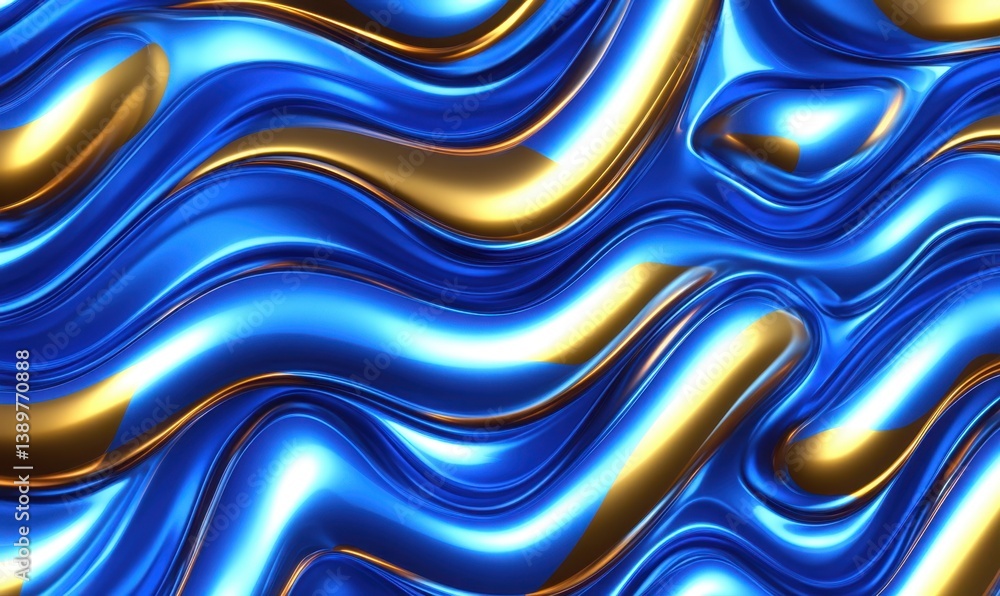 Obraz premium Abstract blue and gold liquid wave background, ideal for design