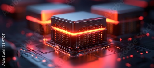 A close up view of a glowing computer component