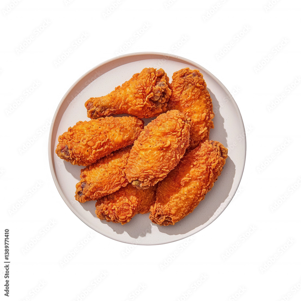 Deliciously crispy fried chicken wings served on a white plate, perfect for parties or casual dining. These flavorful wings are ideal for any gathering or meal. Deliciously crispy fried chicken wings served on a white plate, perfect for parties or casual dining. These flavorful wings are ideal for any gathering or meal.