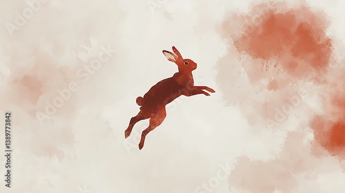 Obraz na płótnie A brown rabbit jumping in the air with soft background shades w salonie