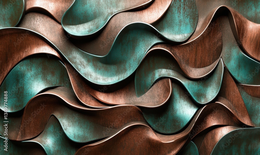 Obraz premium Abstract copper and teal wave pattern background for design