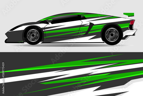 Sleek sports car with dynamic green and white design parked on a minimalist background