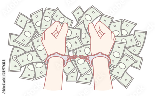 An illustration depicting shackled hands surrounded by cash, symbolizing the issues of financial crime and corruption