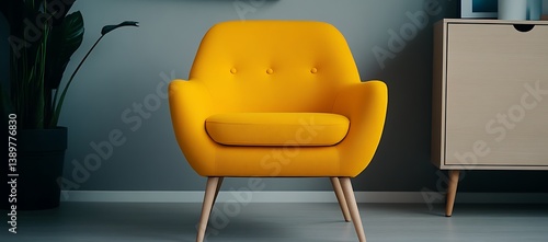 Obraz na płótnie A modern yellow armchair stands against a gray painted wall w salonie