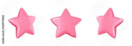 Pink star icon in 3d cartoon style. Vector illustration plastic volumetric star