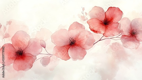 Floral watercolor background featuring big soft pink blooms and delicate floral motifs 