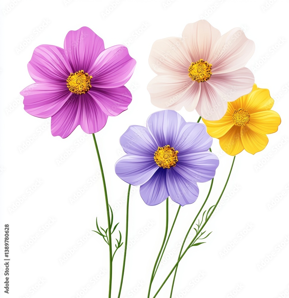 Delicate cosmos flowers in vibrant hues Delicate cosmos flowers in vibrant hues