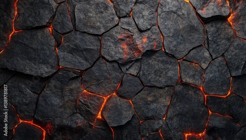 Fototapeta Naklejka Na Ścianę i Meble -  Lava rock wall texture.  Molten hot magma flowing through stone