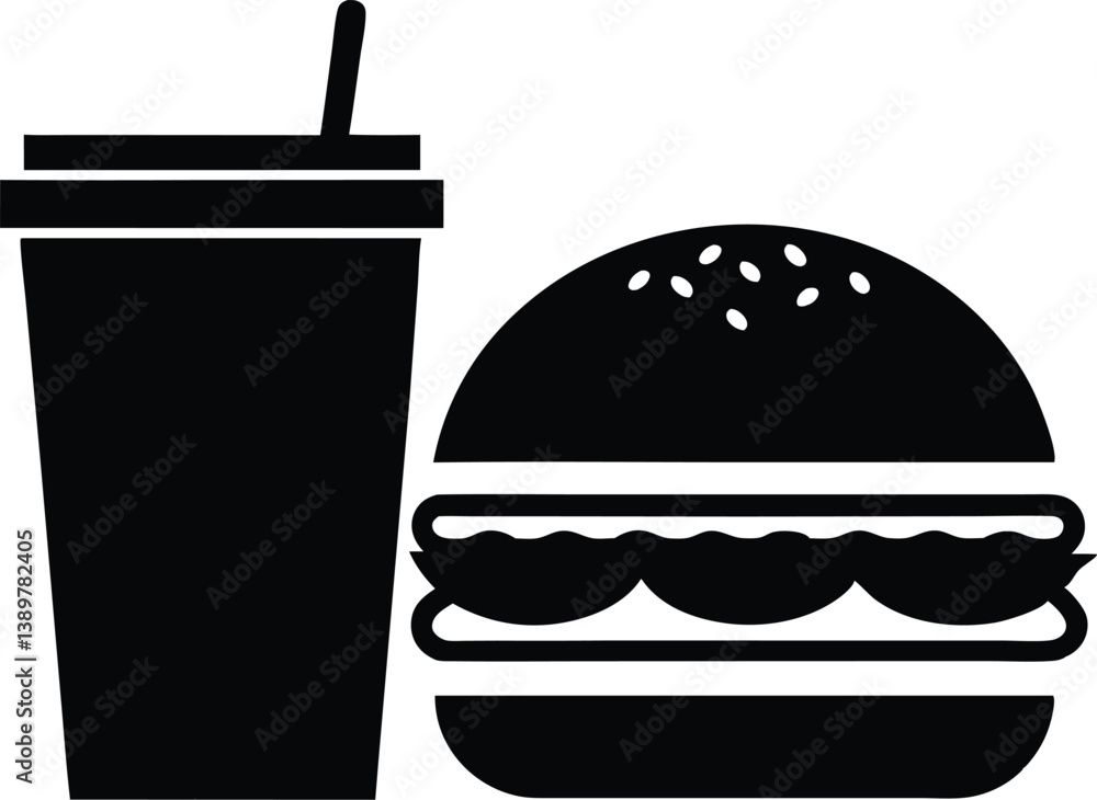 burger and drink silhouette vector,Fast Food clip art burger and drink silhouette vector,Fast Food clip art