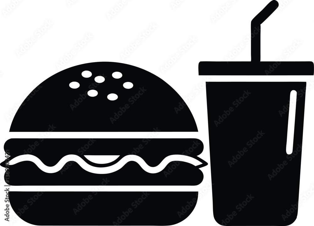 burger and drink silhouette vector,Fast Food clip art burger and drink silhouette vector,Fast Food clip art