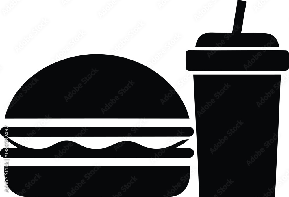 burger and drink silhouette vector,Fast Food clip art burger and drink silhouette vector,Fast Food clip art