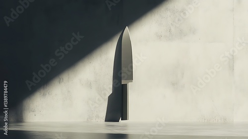 Stainless steel kitchen knife stands in a beam of light