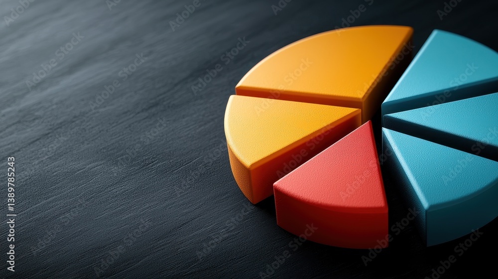 Fototapeta premium Fintech and investment concept. A colorful pie chart on a dark surface, symbolizing data representation and analysis.