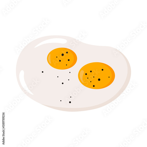Fried egg. Cartoon cooked egg with yellow yolk and shaped albumen chicken protein, flat delicious appetizing breakfast dish meal, healthy morning food. Vector isolated illustration