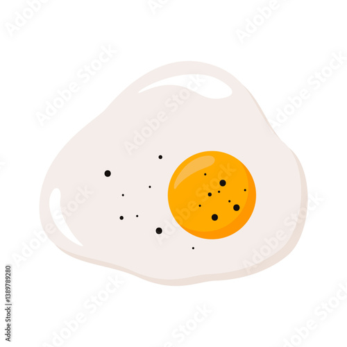 Fried egg. Cartoon cooked egg with yellow yolk and shaped albumen chicken protein, flat delicious appetizing breakfast meal with eggs, healthy morning food. Vector isolated illustration