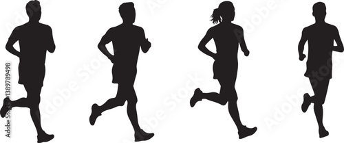 Marathon Runner Running Silhouette, Marathon run. Group of running people, men and women. Isolated vector silhouettes. People running silhouette, Running exercise healthy lifestyle.