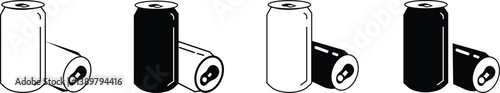 Soda can icon set vector in thin line and flat style with editable stroke outline .Metal Soda Can Beverage, beer and brewing sign symbol hand drawn doodle energy soda tin can transparent background