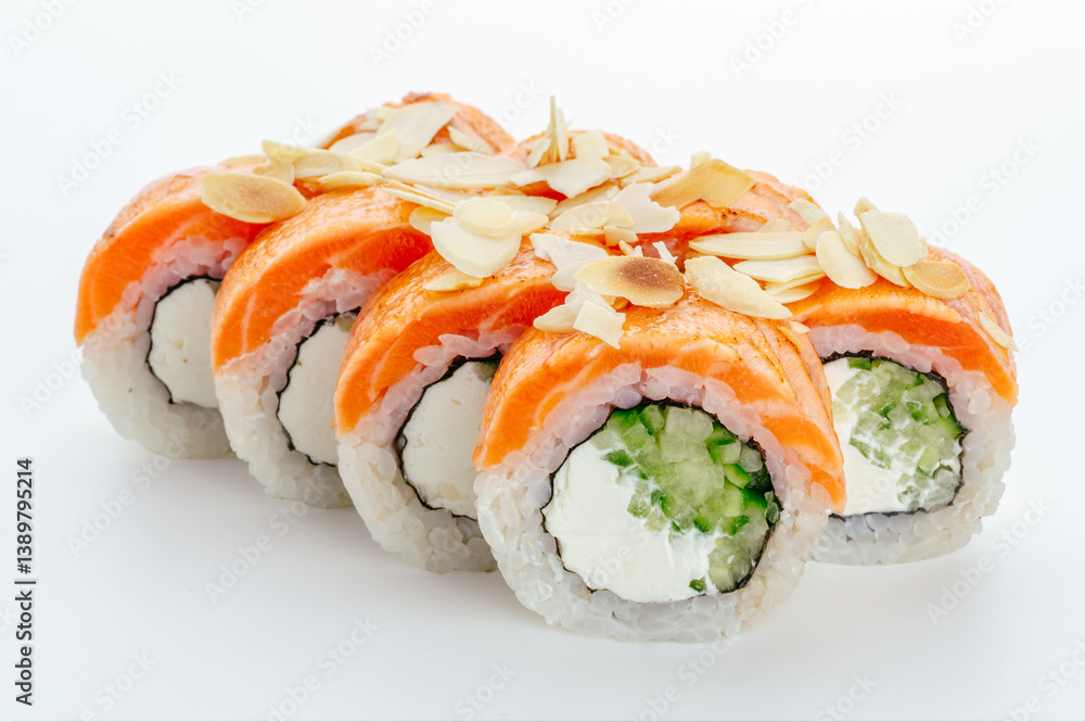 traditional Japanese sushi rolls on a white background
traditional Japanese sushi rolls on a white background