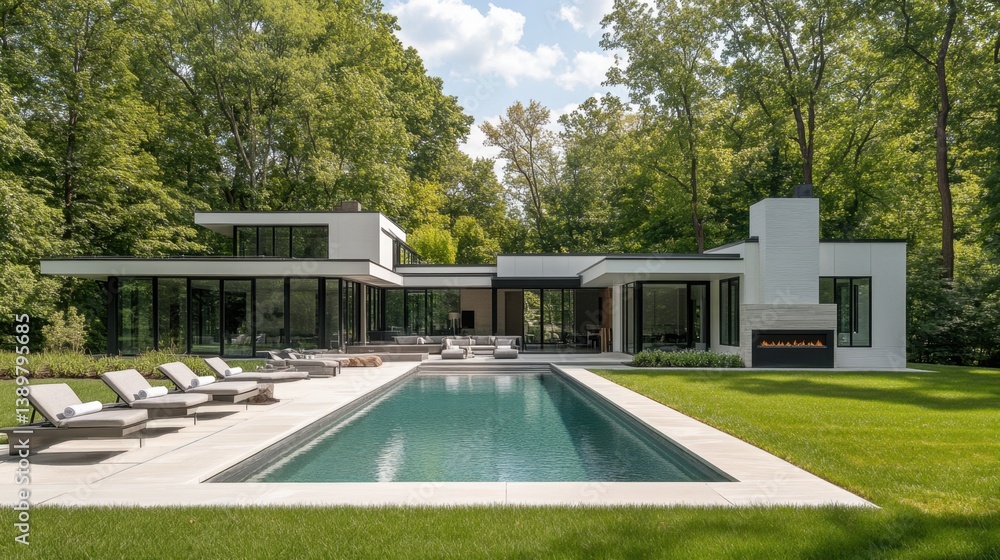 custom made wallpaper toronto digitalHigh-end modern house backyard with infinity pool, lounge seating, and outdoor fireplace