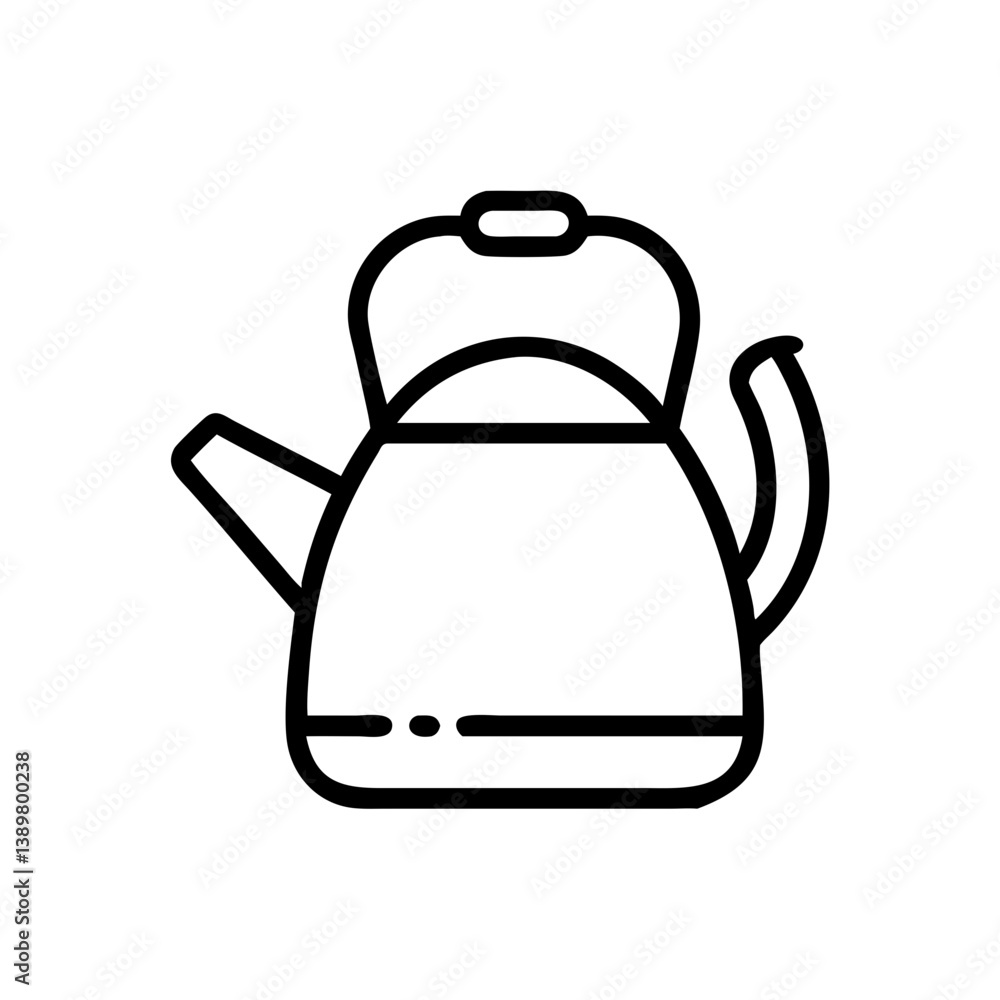 Modern fire kettle camping icon in simple line style Modern fire kettle camping icon in simple line style