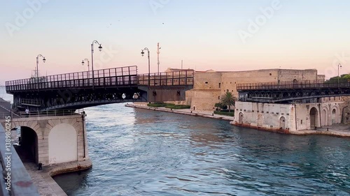 SWING BRIDGE, MOVING, FIRST PART OF THE FIRST ARM CLOSING