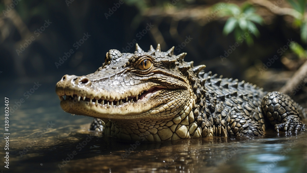 Fototapeta premium Close-Up of a Crocodile in Water Showcasing Its Powerful Presence